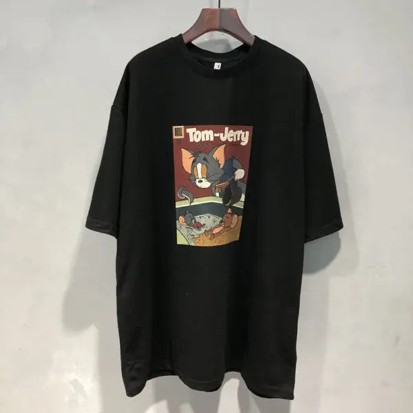 Tom & Jerry Printed Women T-Shirt Black Loose Fit