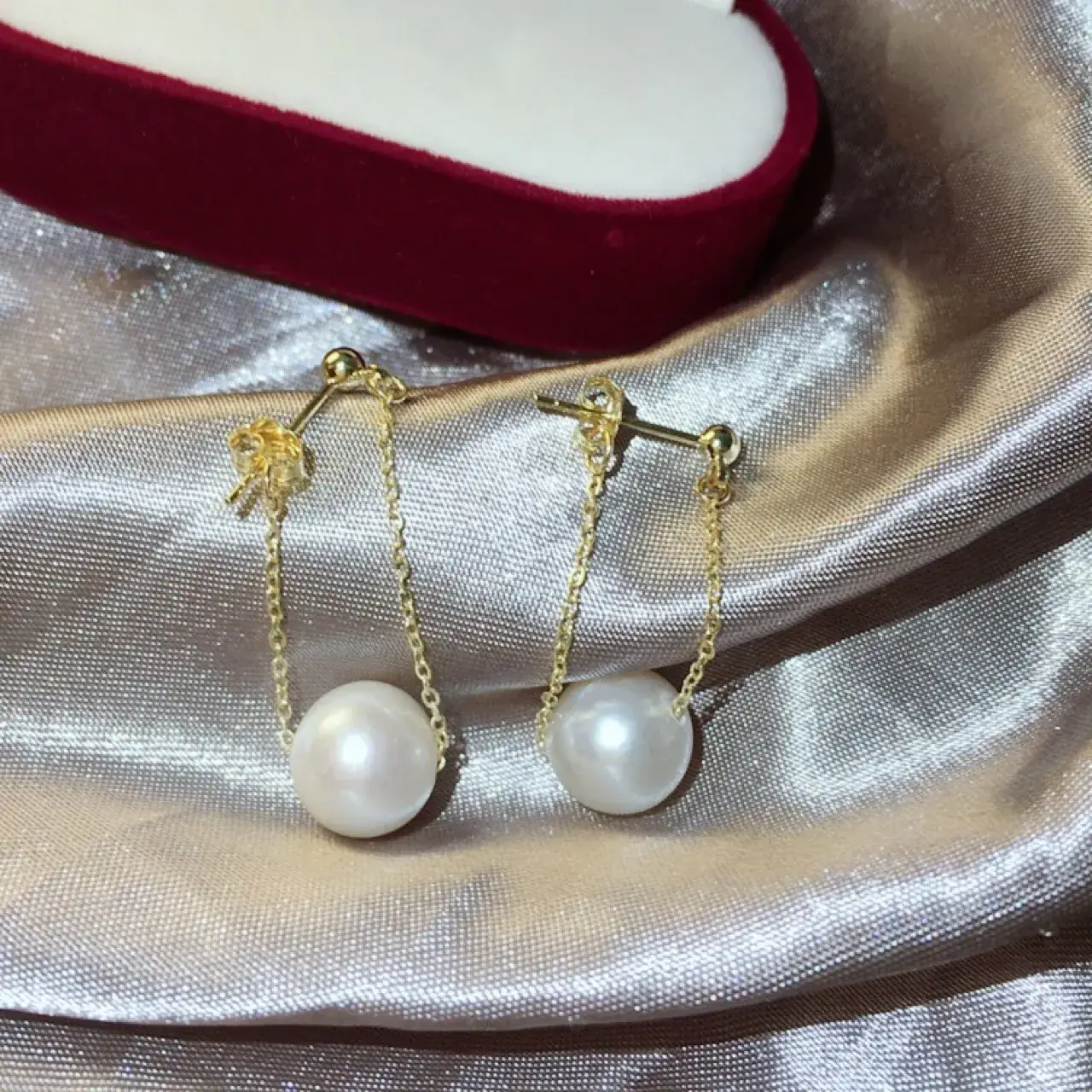 10-11mm Flaw Pearl Earrings French Chain Design 925 Silver - Image 4