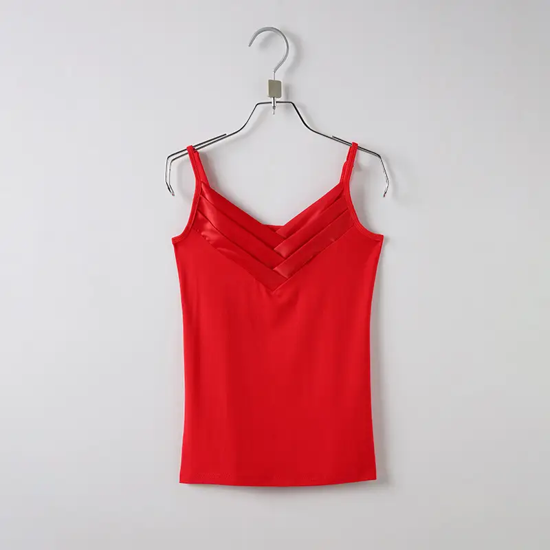 Women's Red Pleated V-Neck V-Shorts Set - Image 6