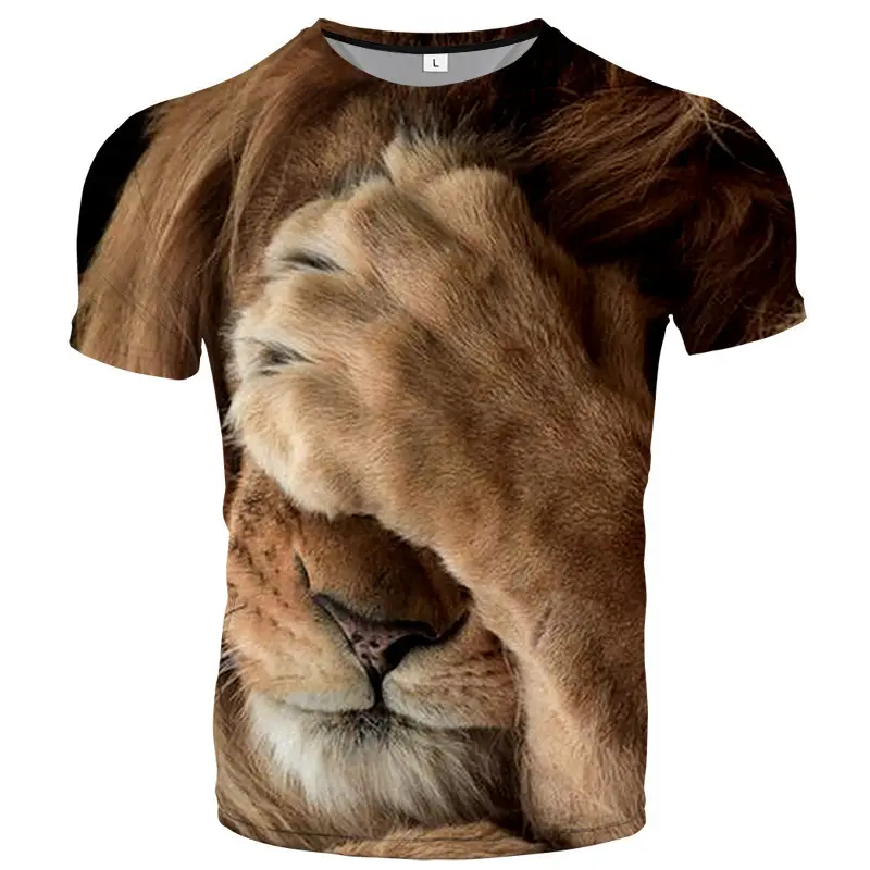 Men 3D Bee Print T-Shirt Grey Short Sleeve