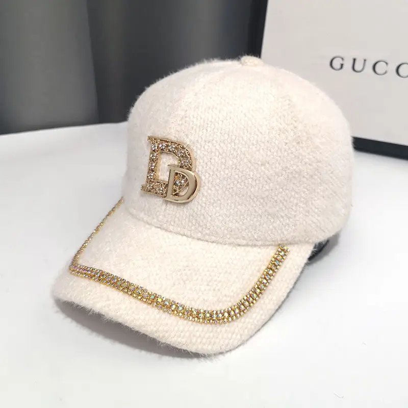 Golden D-Braceled Fur Cap for Girls Winter