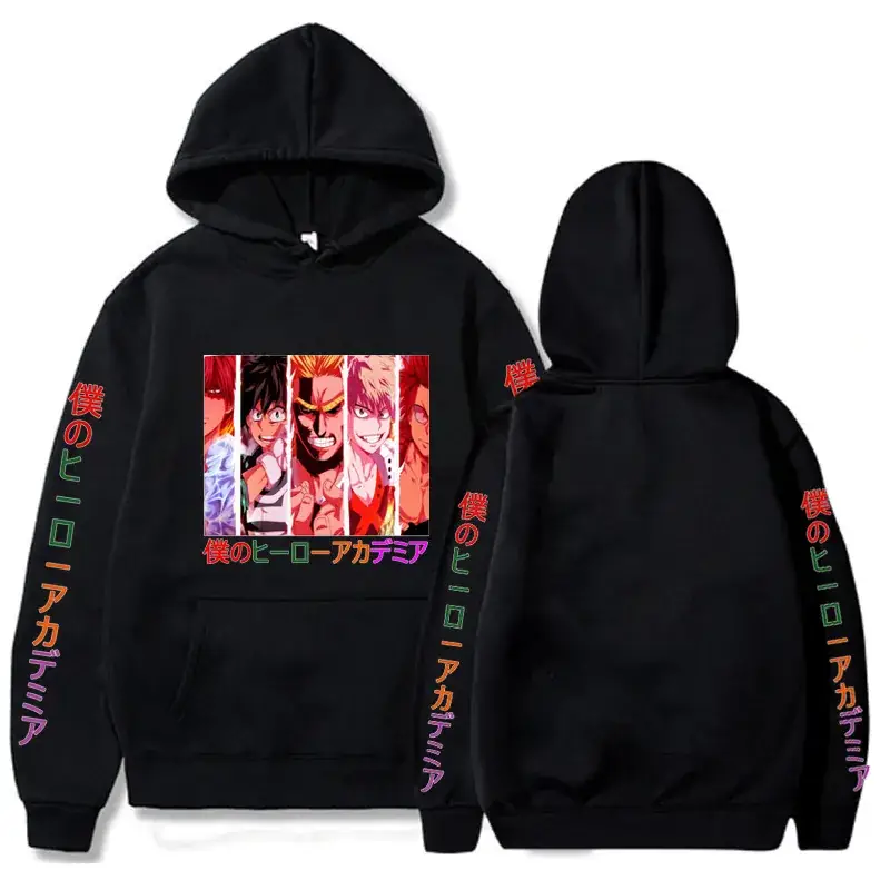 Men Hooded Sweatshirt My Hero Academia Cartoon Print Grey - Image 5