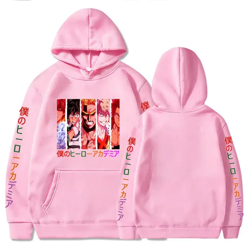 Men Hooded Sweatshirt My Hero Academia Cartoon Print Grey - Image 6