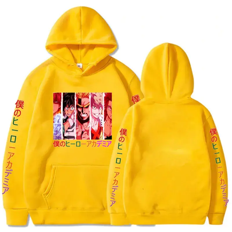 Men Hooded Sweatshirt My Hero Academia Cartoon Print Grey - Image 2