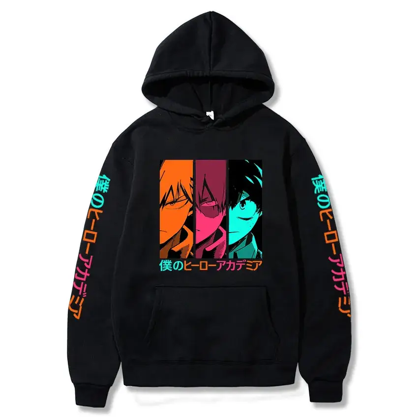 Men Hooded Sweatshirt My Hero Academia Cartoon Print Grey - Image 11