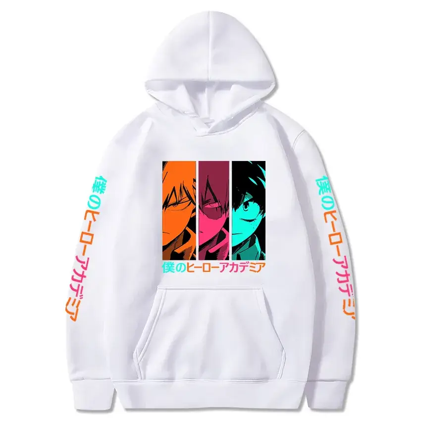 Men Hooded Sweatshirt My Hero Academia Cartoon Print Grey - Image 7