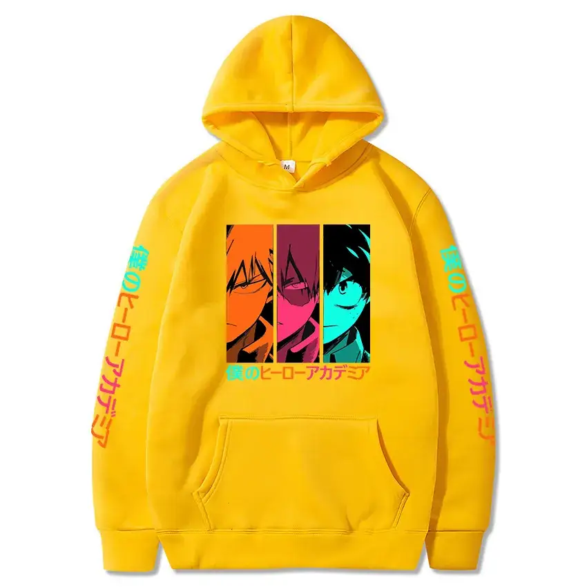 Men Hooded Sweatshirt My Hero Academia Cartoon Print Grey - Image 8