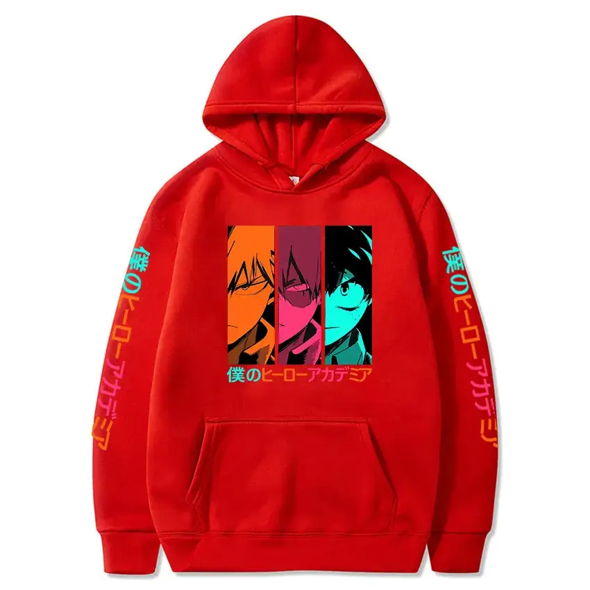 Men Hooded Sweatshirt My Hero Academia Cartoon Print Grey - Image 9