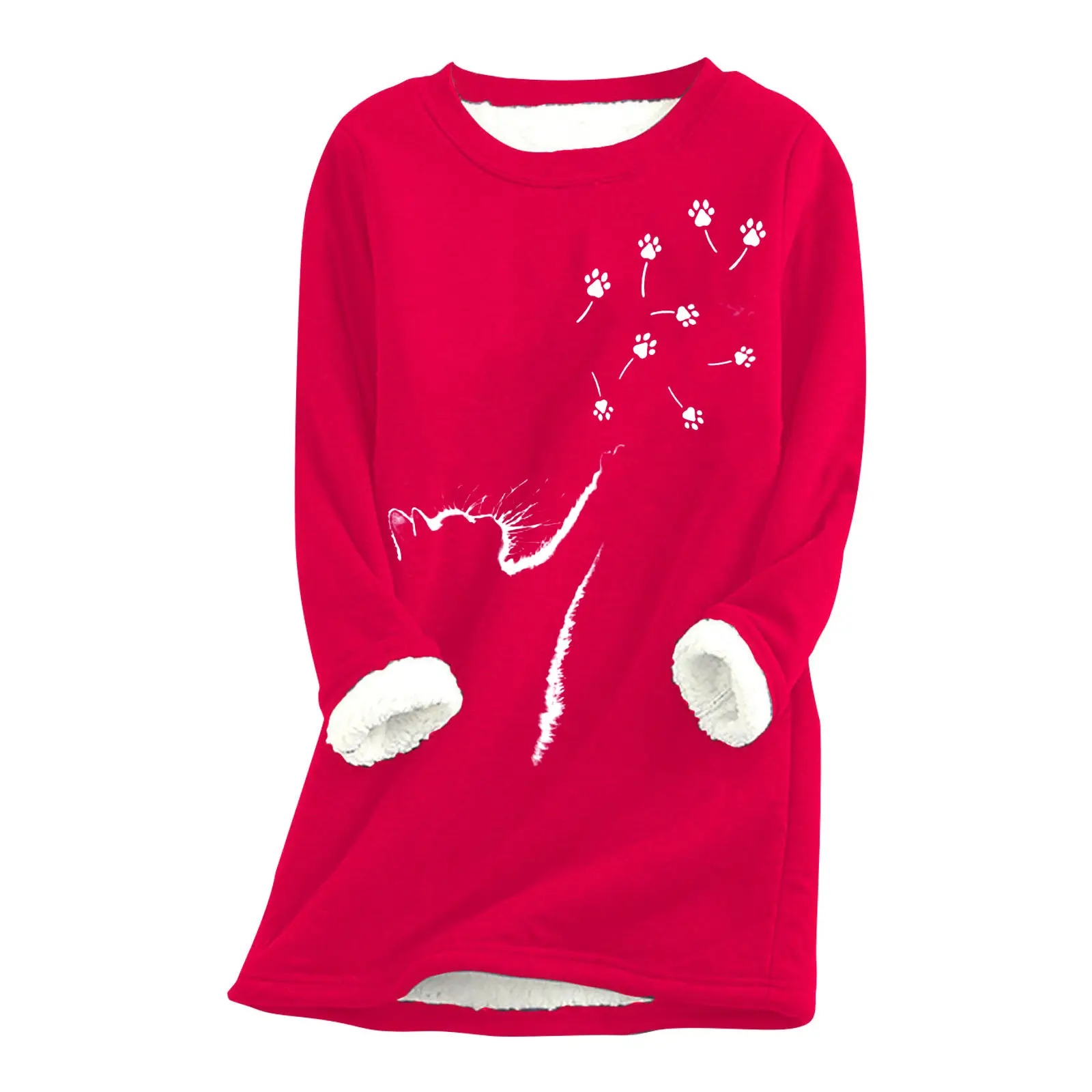 Red Printed Fur Sweater with Cat Claw Design