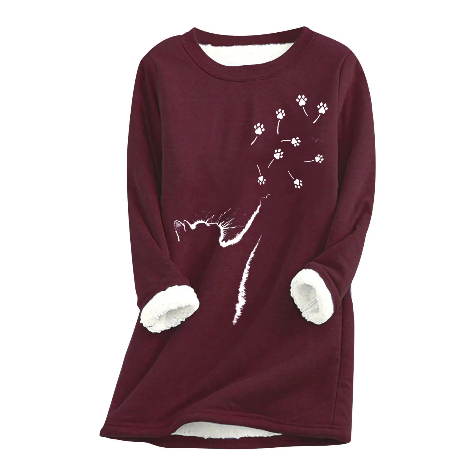 Red Printed Fur Sweater with Cat Claw Design