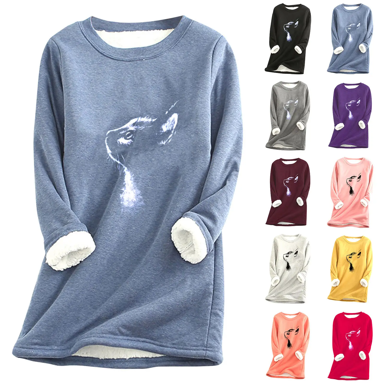 Black Printed Fur Sweater with Cat Head Design - Image 11