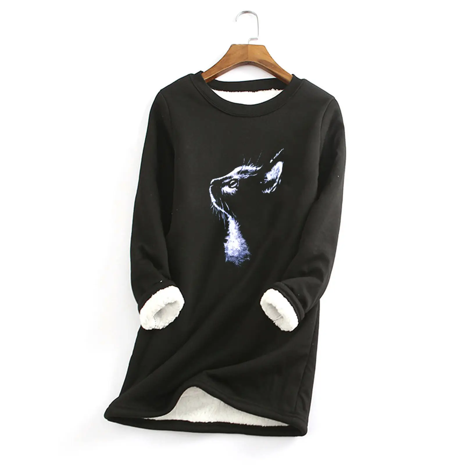 Black Printed Fur Sweater with Cat Head Design - Image 12