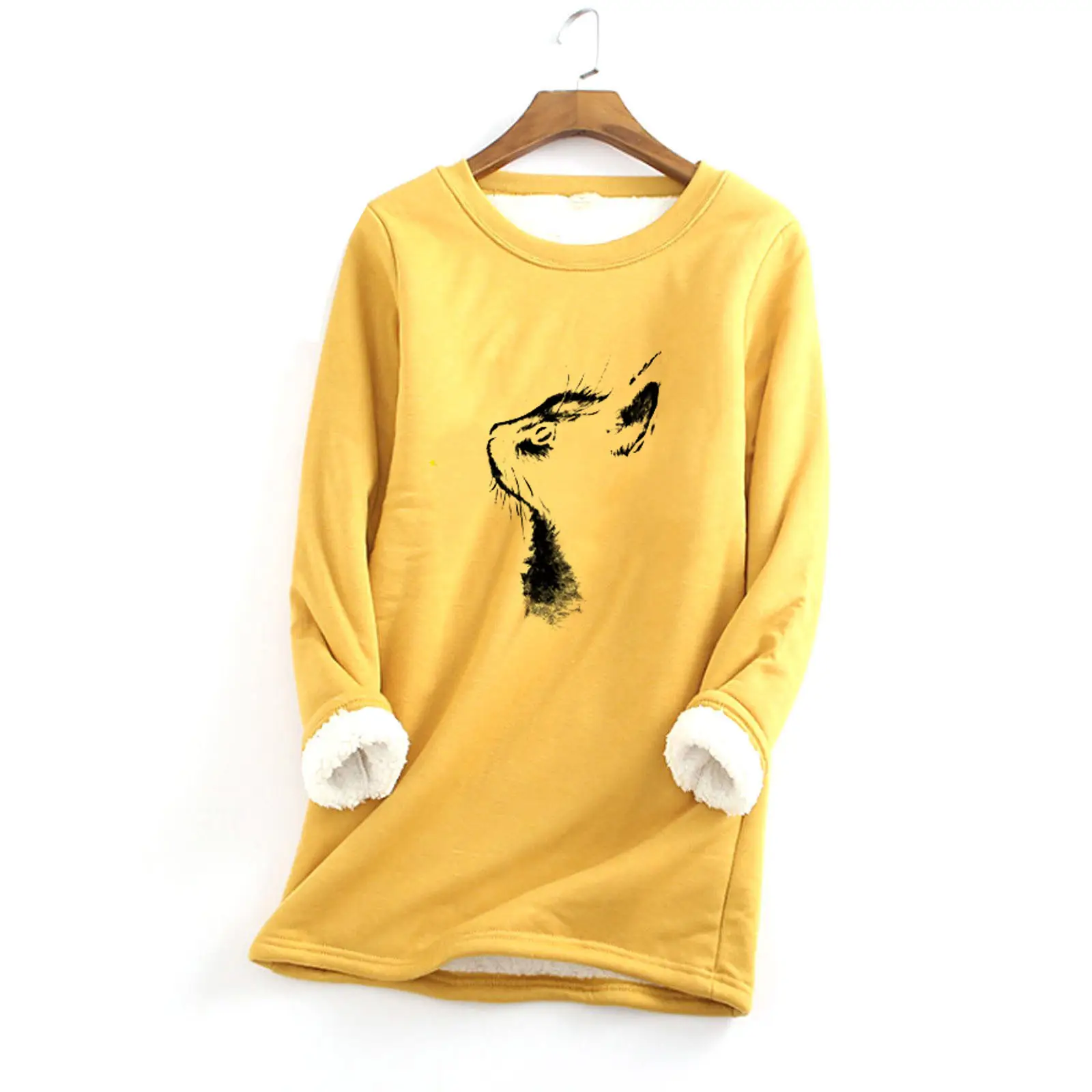 Black Printed Fur Sweater with Cat Head Design - Image 2