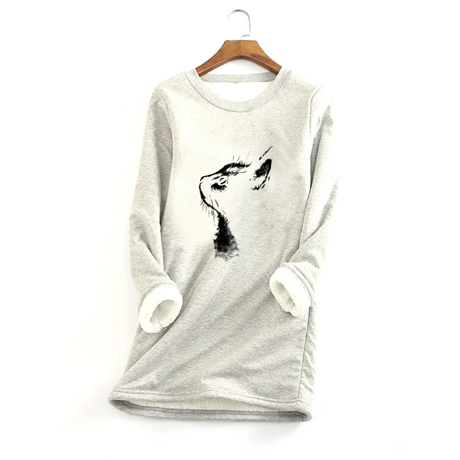 Black Printed Fur Sweater with Cat Head Design - Image 6