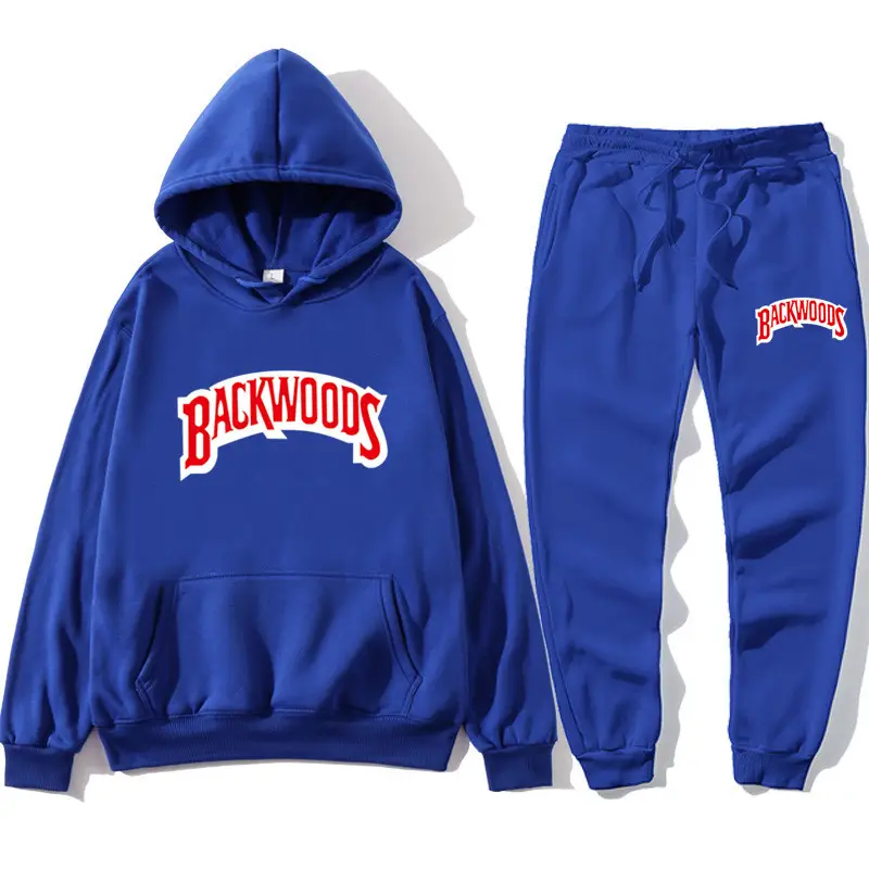 Men Backwoods Hoodie Pants Set Grey 2020 Winter - Image 34