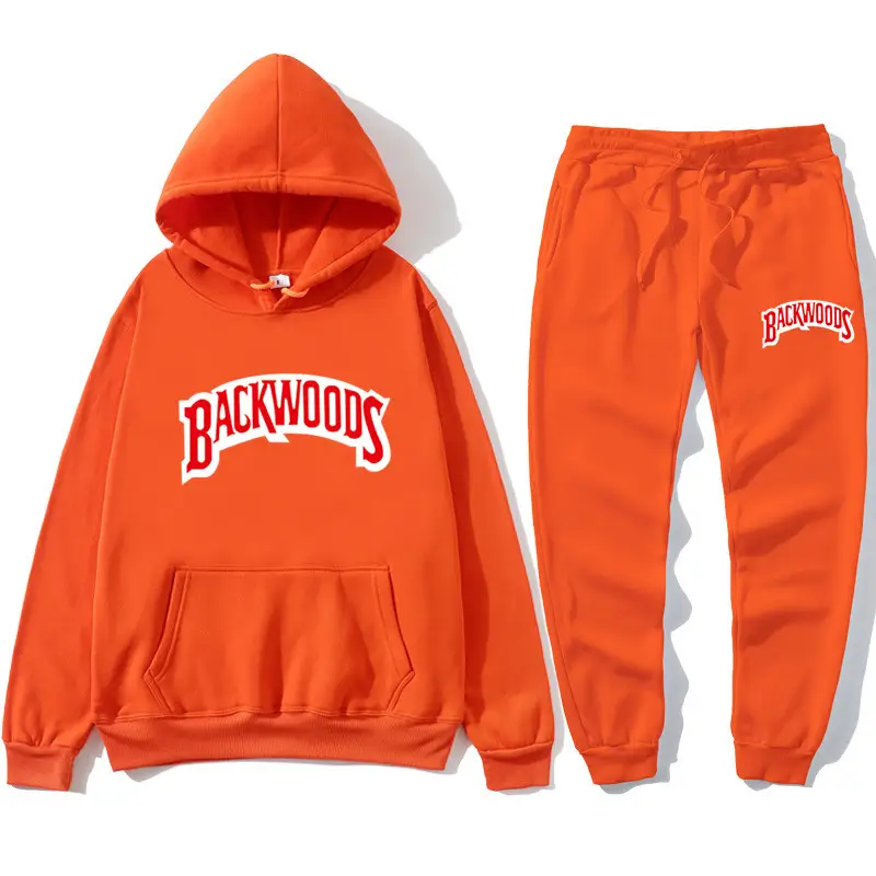 Men Backwoods Hoodie Pants Set Grey 2020 Winter - Image 37
