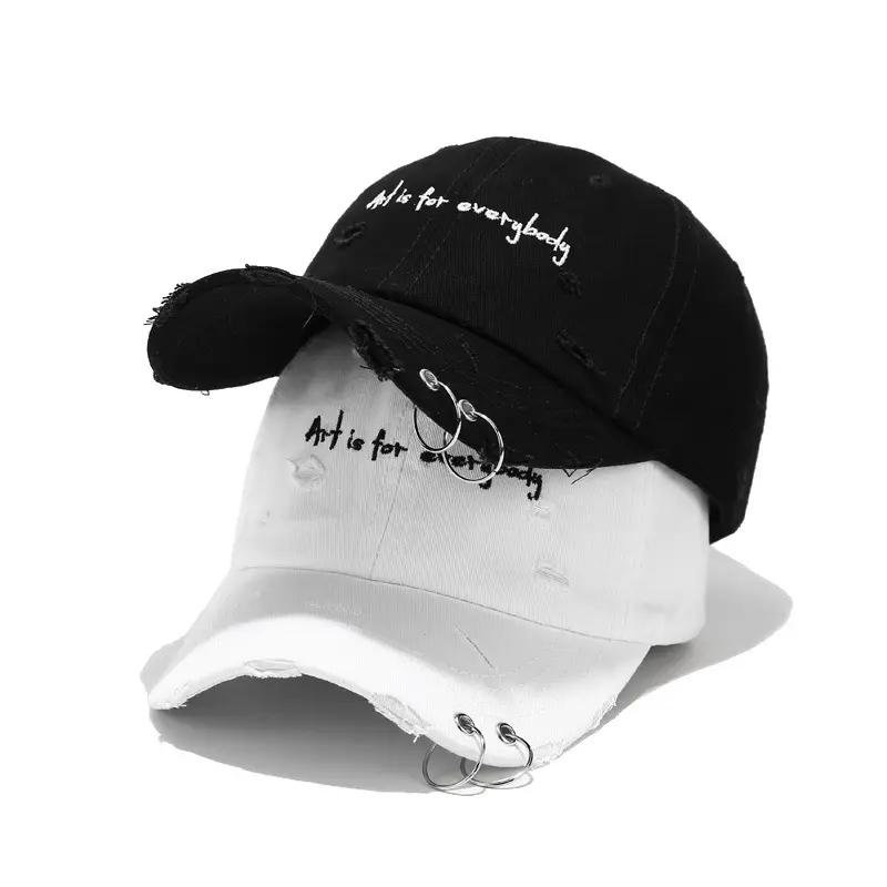 Women Embroidered Hoop Cap Black White Korean Hip Hop