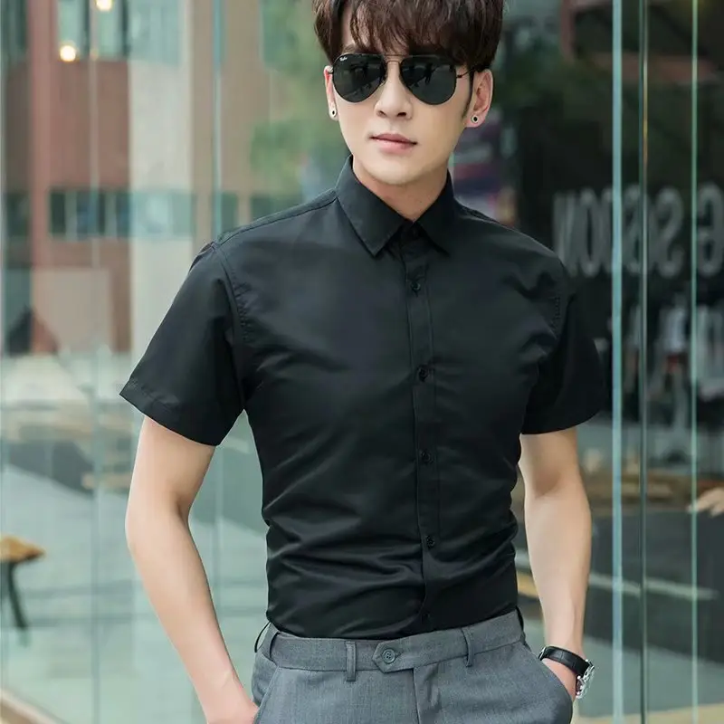 Men Black Short Sleeve Shirt 2021 Summer - Image 7