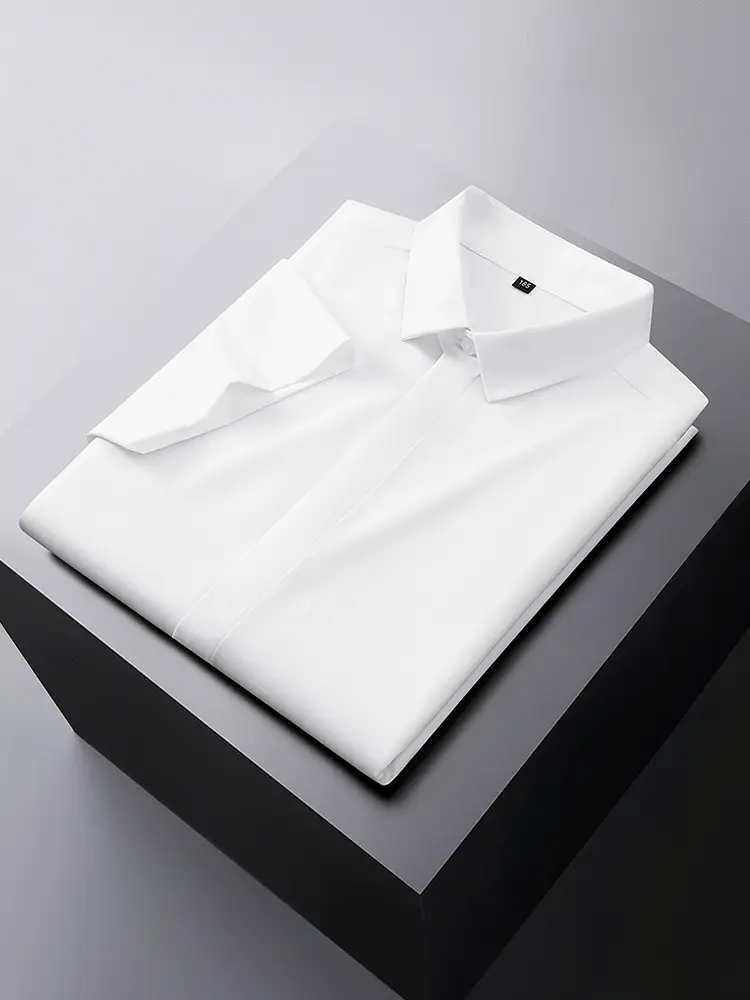 Men Cotton White Short Sleeve Shirt Large Stretch - Image 9