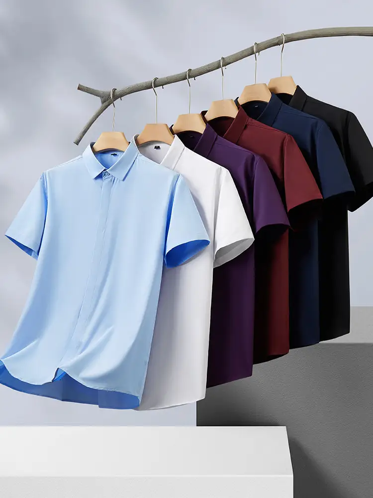 Men Cotton White Short Sleeve Shirt Large Stretch - Image 11