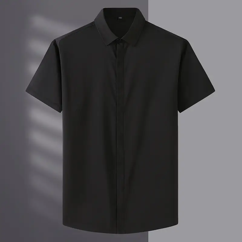 Men Cotton White Short Sleeve Shirt Large Stretch - Image 2