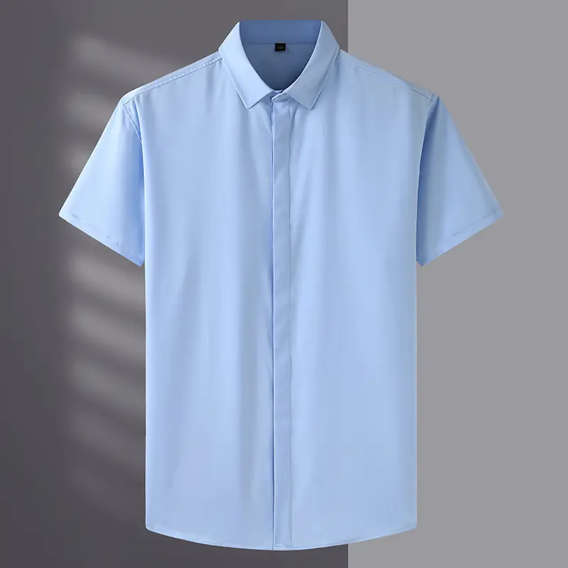 Men Cotton White Short Sleeve Shirt Large Stretch - Image 4