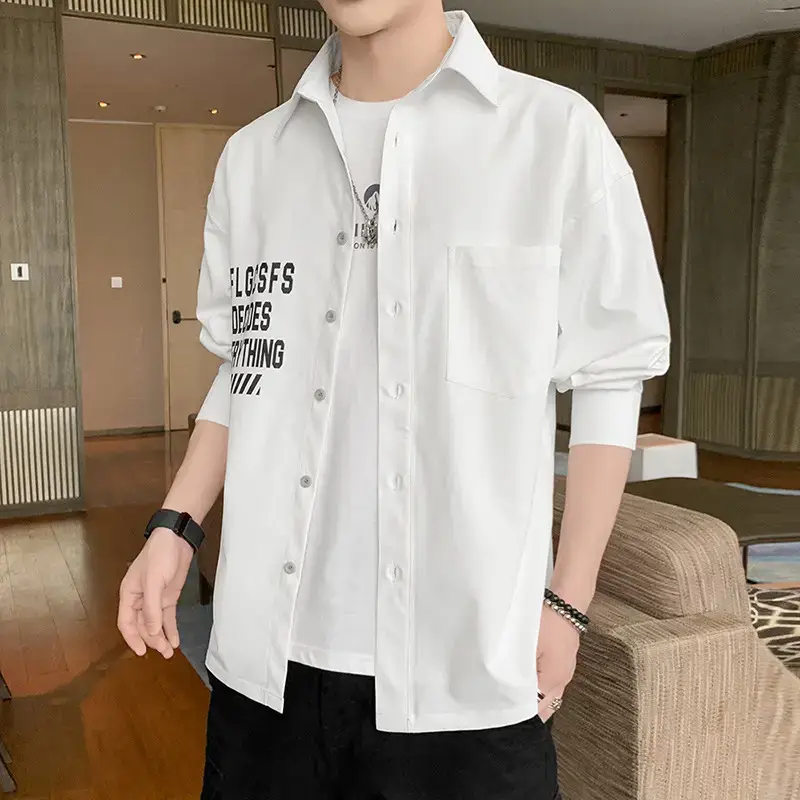 Men Long Sleeve Casual Shirt Light Green Loose Fit Japanese Style - Image 9