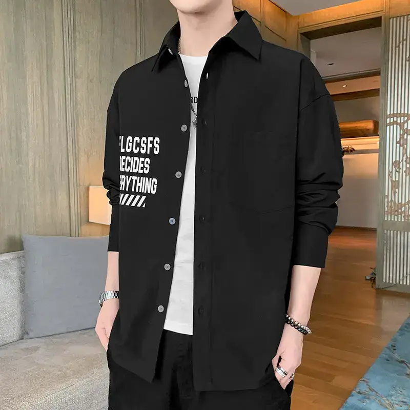 Men Long Sleeve Casual Shirt Light Green Loose Fit Japanese Style - Image 2