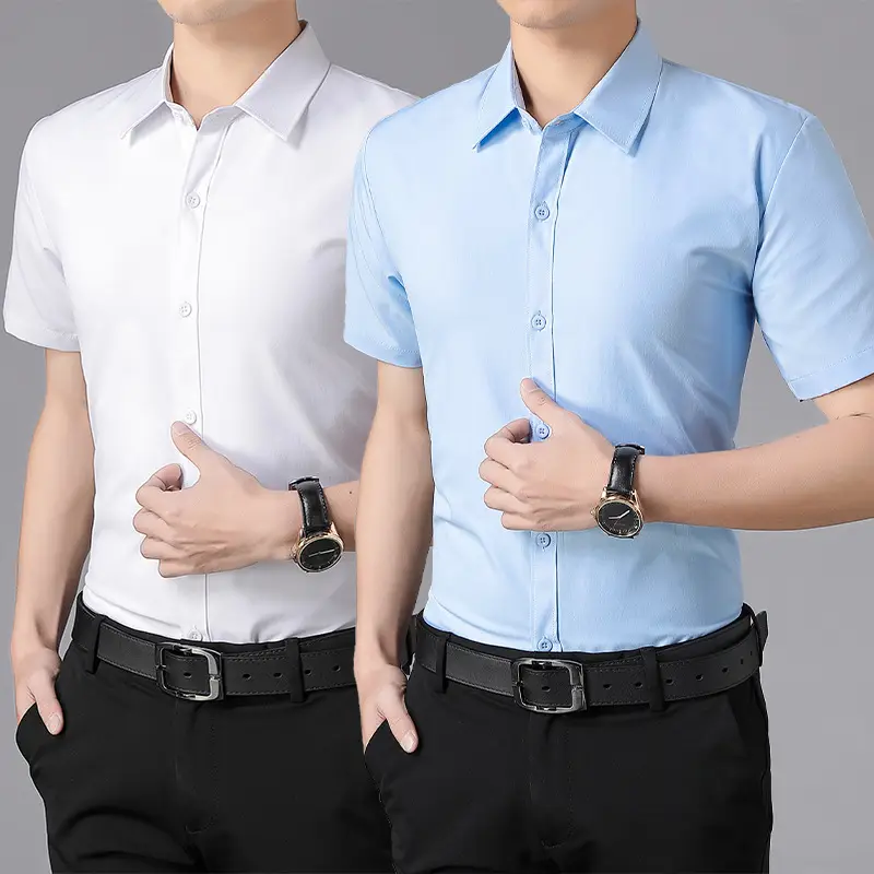 Men Red Short Sleeve Button Down Shirt Slim Fit - Image 17