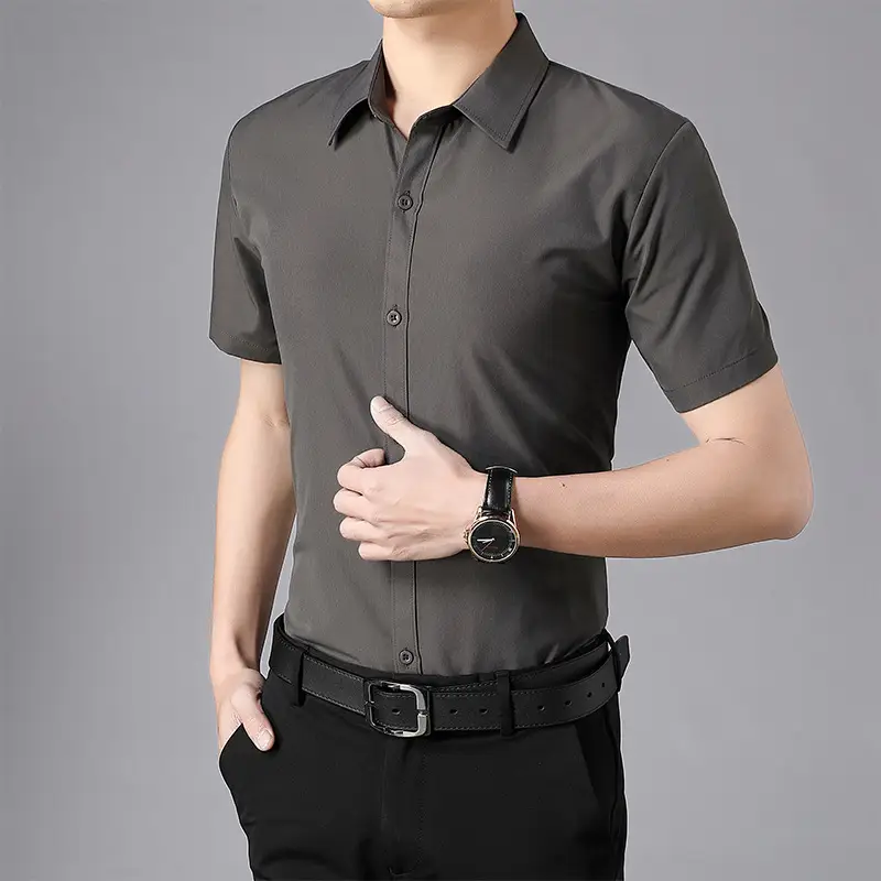Men Red Short Sleeve Button Down Shirt Slim Fit - Image 13