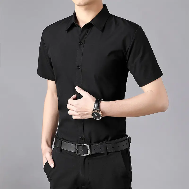 Men Red Short Sleeve Button Down Shirt Slim Fit - Image 5