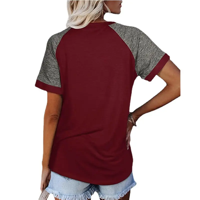 Women Maroon Short Sleeve T-Shirt Large Casual Summer Top