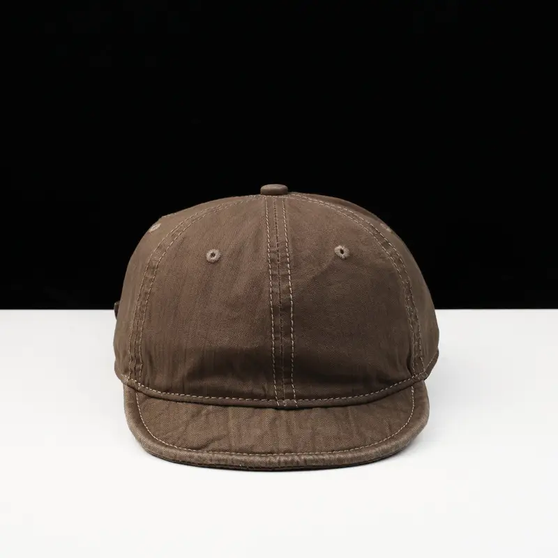 Men Washed Pull Peaked Baseball Cap Brown - Image 4
