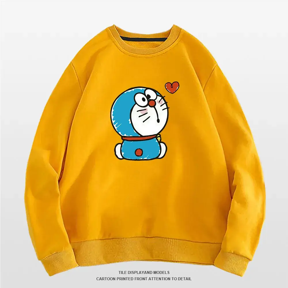 Doraemon Graphic Sweatshirt Grey Round Neck for Men Women