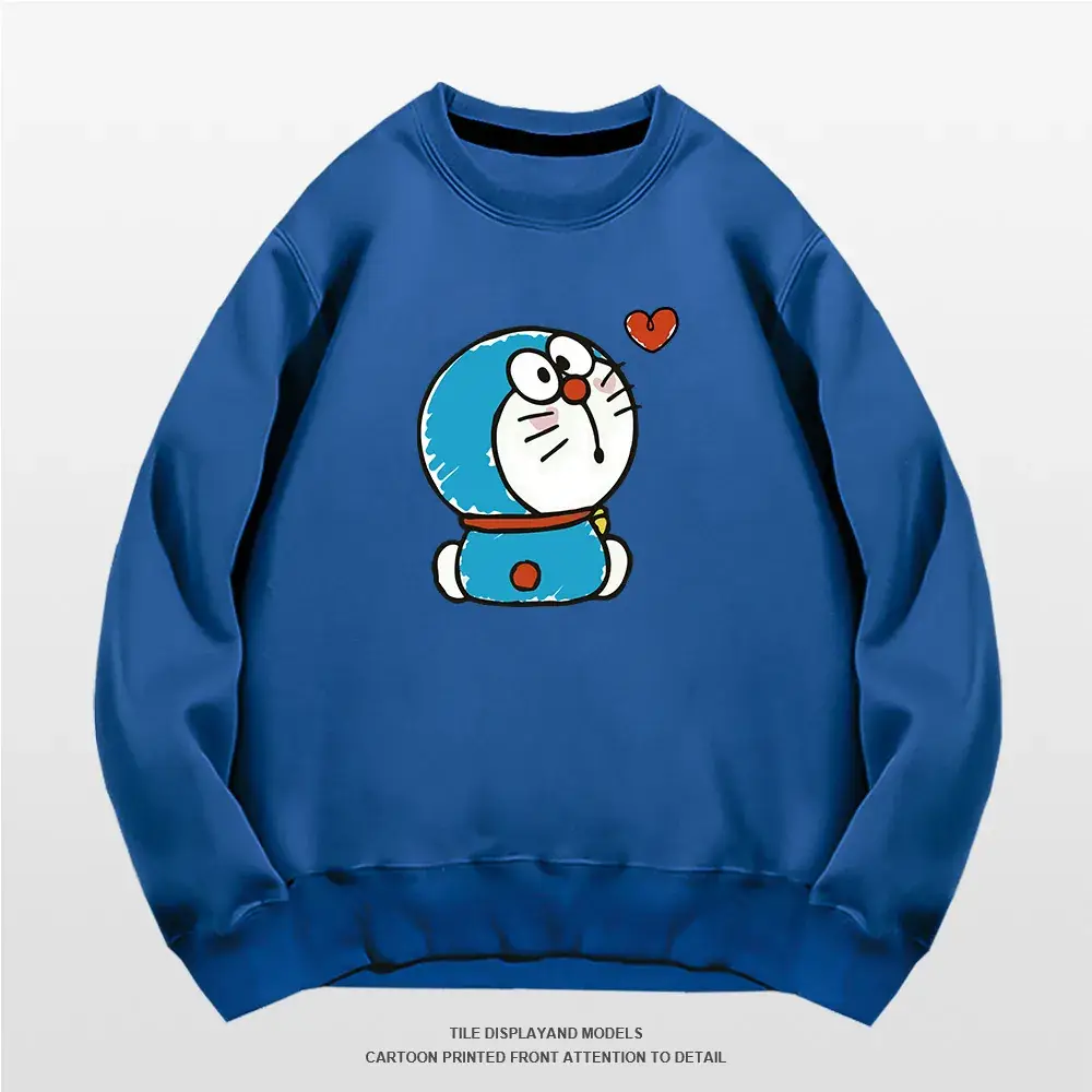 Doraemon Graphic Sweatshirt Grey Round Neck for Men Women