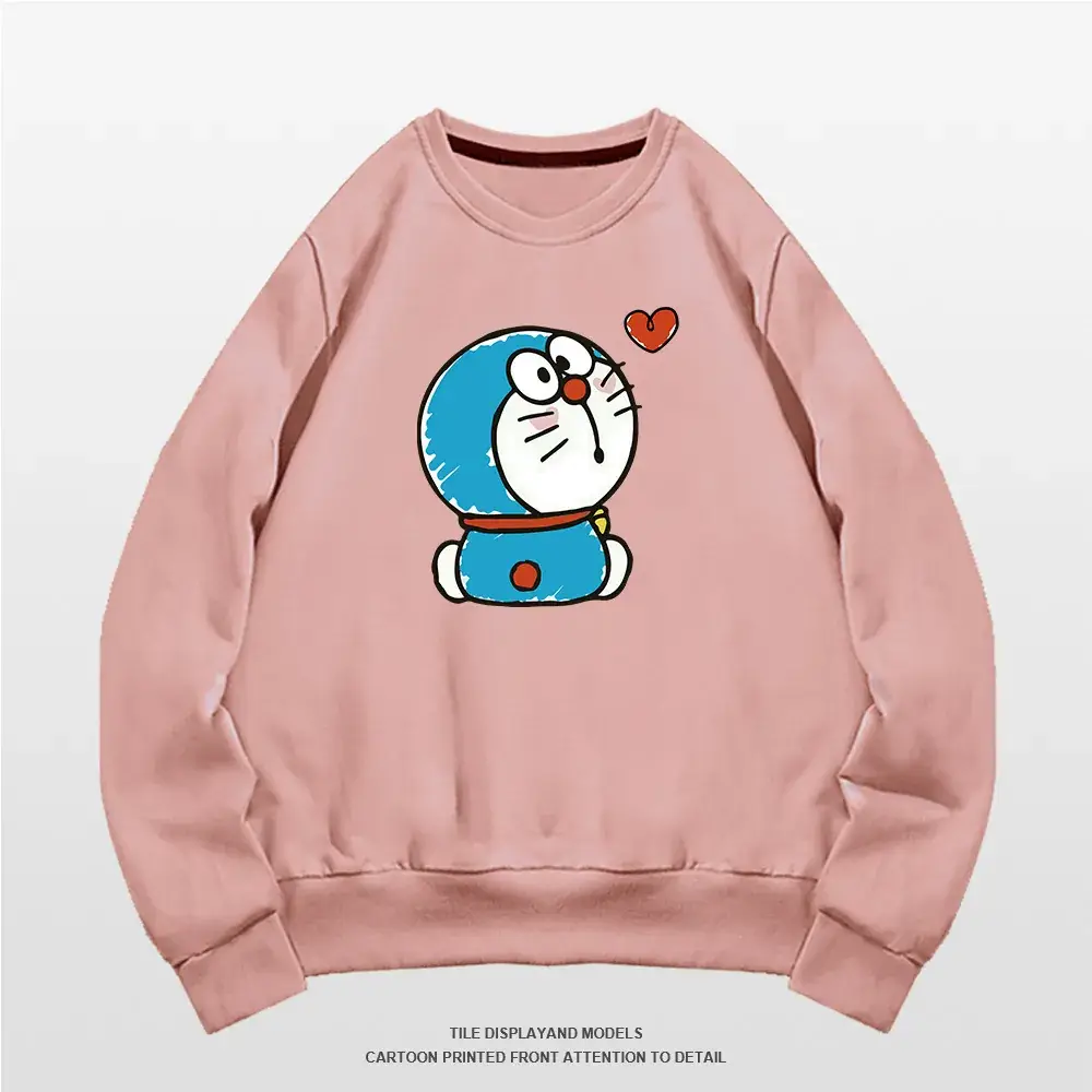 Doraemon Graphic Sweatshirt Grey Round Neck for Men Women