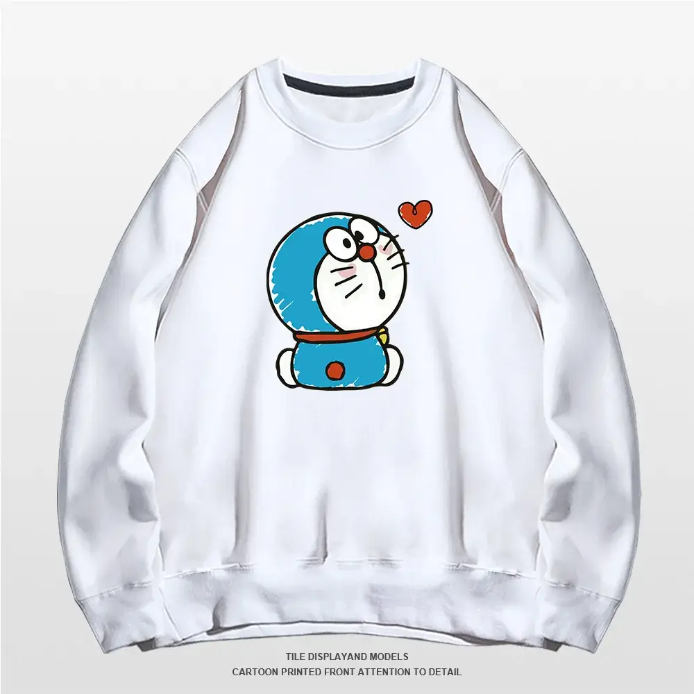 Doraemon Graphic Sweatshirt Grey Round Neck for Men Women