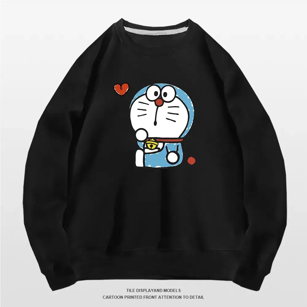 Doraemon Graphic Sweatshirt Grey Round Neck for Men Women