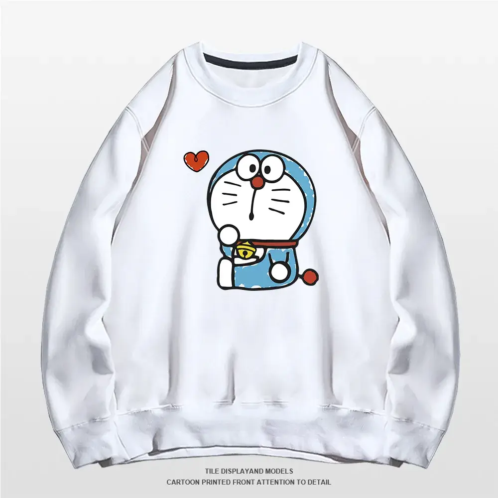 Doraemon Graphic Sweatshirt Grey Round Neck for Men Women