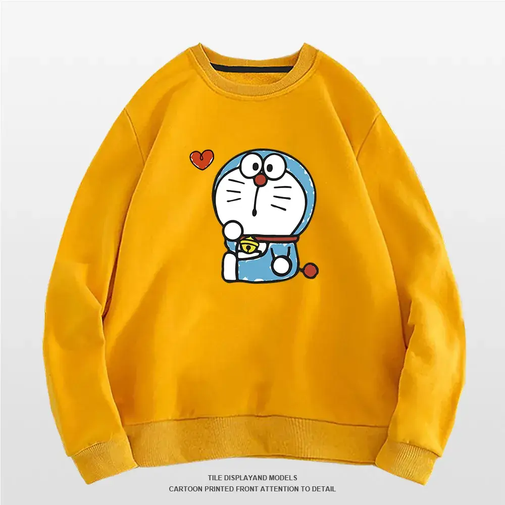Doraemon Graphic Sweatshirt Grey Round Neck for Men Women