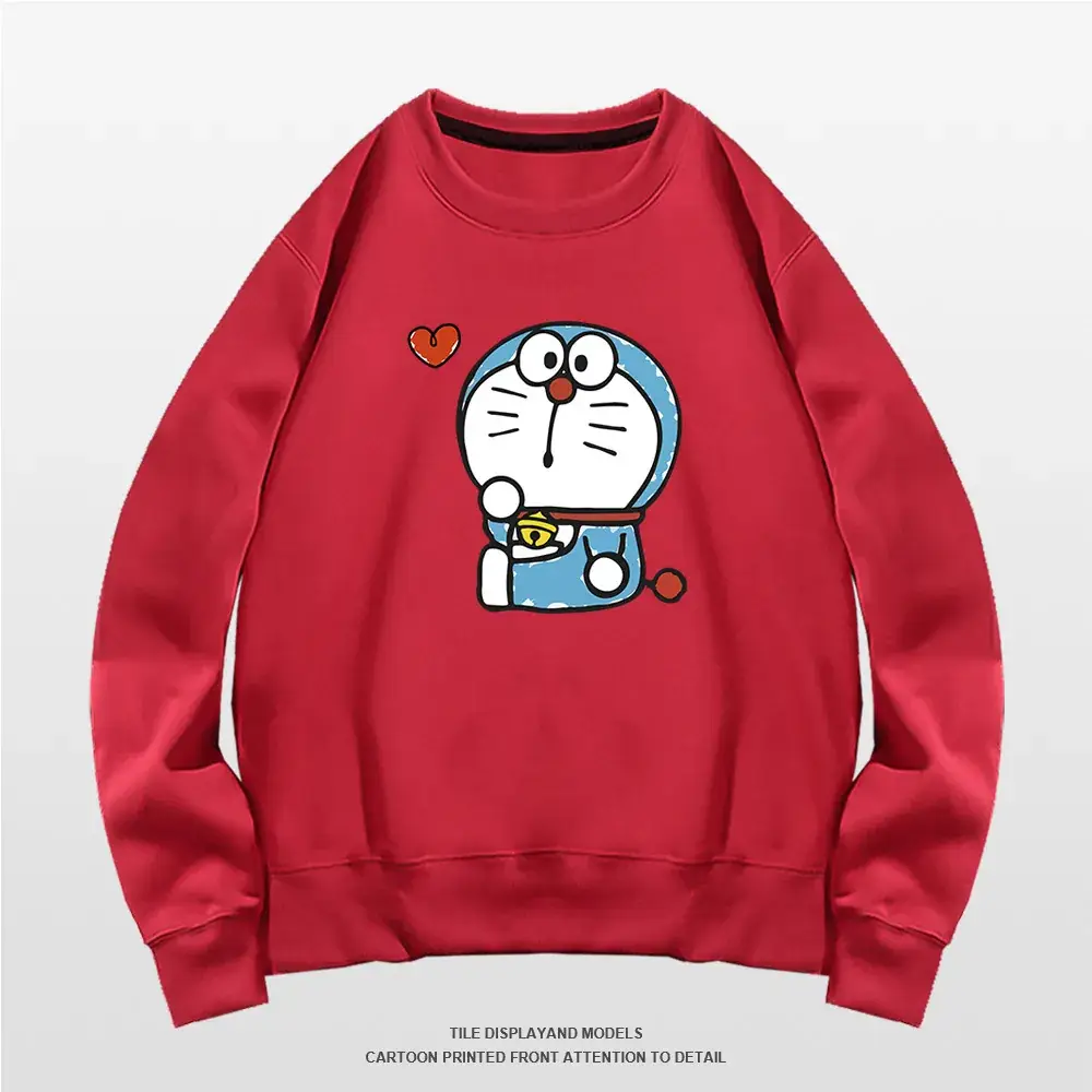 Doraemon Graphic Sweatshirt Grey Round Neck for Men Women