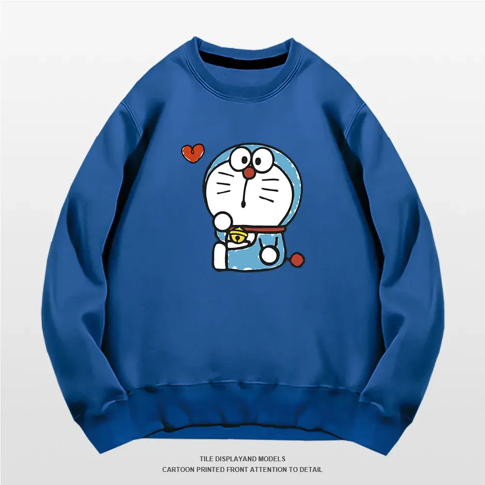 Doraemon Graphic Sweatshirt Grey Round Neck for Men Women