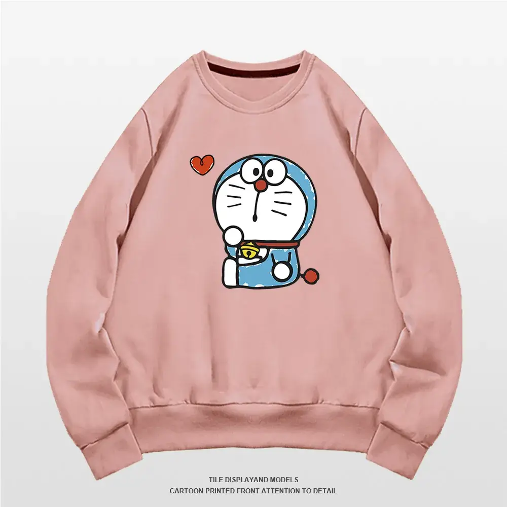 Doraemon Graphic Sweatshirt Grey Round Neck for Men Women