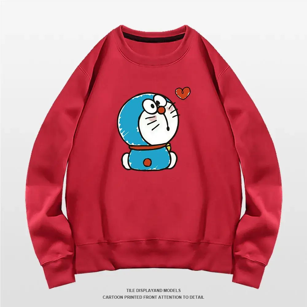 Doraemon Graphic Sweatshirt Grey Round Neck for Men Women