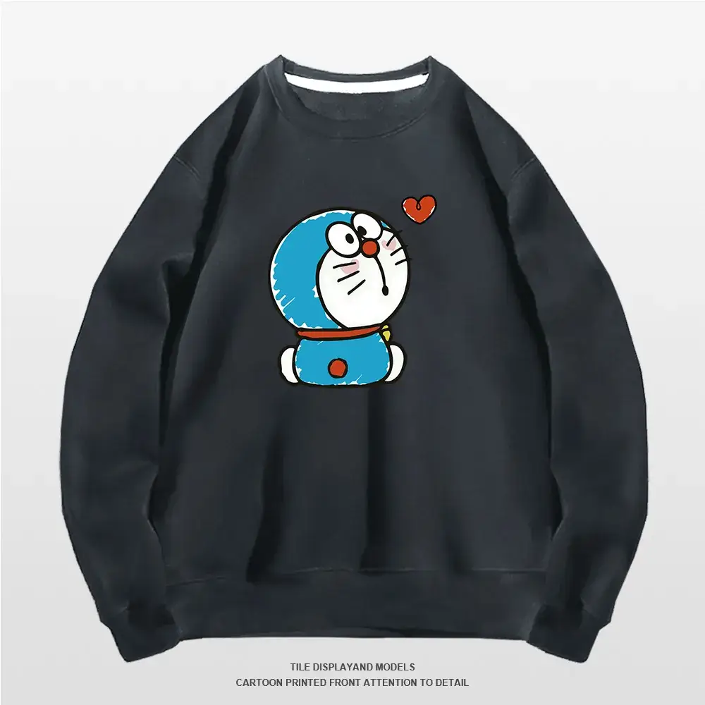 Doraemon Graphic Sweatshirt Grey Round Neck for Men Women