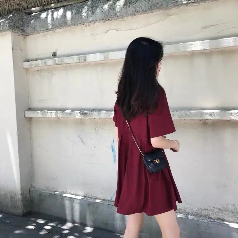 Maternity Dress Red A-Line Loose Large — feature 13