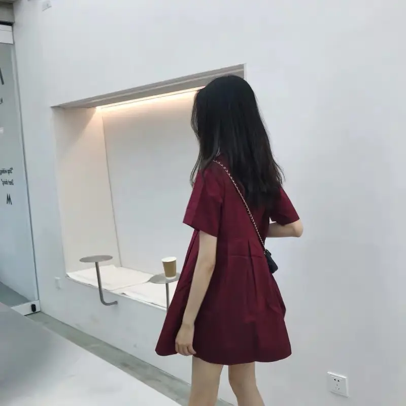 Maternity Dress Red A-Line Loose Large — feature 8