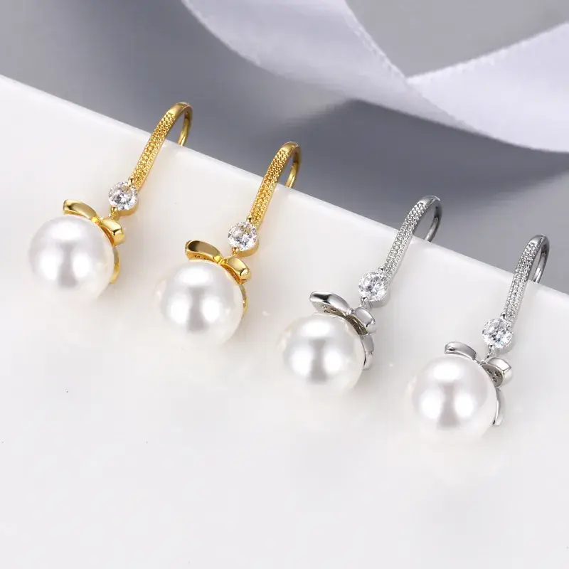 Pearl Pearl Earrings Gold Plated Women's - Image 4