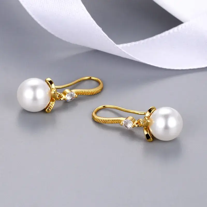 Pearl Pearl Earrings Gold Plated Women's - Image 5