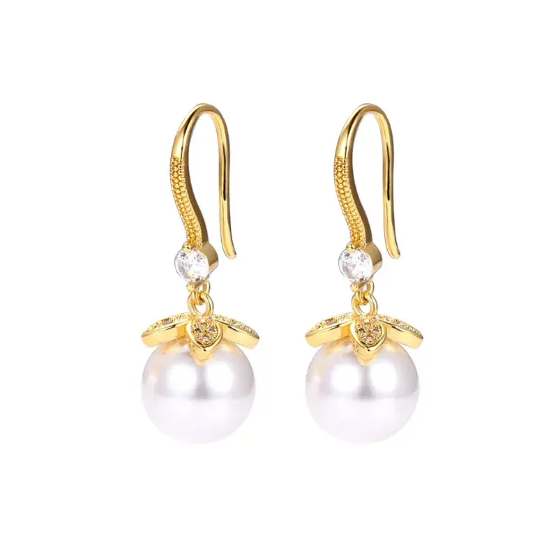 Pearl Pearl Earrings Gold Plated Women's - Image 7